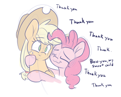Size: 1500x1200 | Tagged: safe, artist:heir-of-rick, applejack, pinkie pie, earth pony, pony, colored sketch, cute, dialogue, duo, eyes closed, female, hug, mare, simple background, smiling, white background