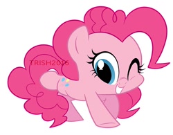 Size: 900x703 | Tagged: safe, artist:nanook123, pinkie pie, earth pony, pony, chibi, cute, diapinkes, female, looking at you, mare, one eye closed, simple background, solo, white background, wink