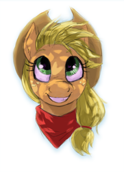 Size: 1000x1381 | Tagged: safe, artist:corevaluesart, applejack, earth pony, pony, bandana, cute, female, happy, head, looking up, mare, shadows, simple background, smiling, white background