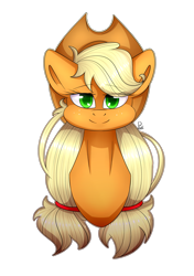 Size: 1411x2000 | Tagged: safe, artist:soundwavepie, applejack, earth pony, pony, bust, colored pupils, looking at you, portrait, simple background, smiling, solo, transparent background