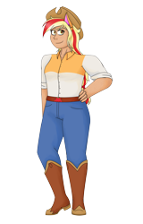 Size: 4869x7616 | Tagged: safe, artist:cornerverse, applejack, human, absurd resolution, alternate hairstyle, boots, eared humanization, female, humanized, shoes, simple background, solo, transparent background