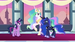 Size: 1920x1080 | Tagged: safe, screencap, princess celestia, princess luna, twilight sparkle, twilight sparkle (alicorn), alicorn, pony, the last problem, messy mane