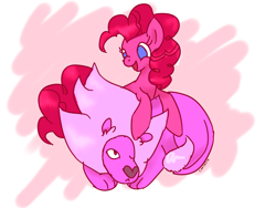 Size: 1280x960 | Tagged: safe, pinkie pie, big cat, earth pony, lion, pony, duo, lion (steven universe)