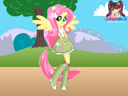 Size: 795x599 | Tagged: safe, artist:user15432, fluttershy, human, equestria girls, equestria girls (movie), boots, clothes, dress up, dressup, hairpin, hasbro, hasbro studios, ponied up, pony ears, shoes, starsue, winged humanization, wings