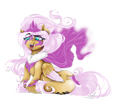 Size: 3767x3104 | Tagged: safe, alternate version, artist:dimidiummorsumbra, fluttershy, pegasus, pony, armor, cape, clothes, ear fluff, jewelry, plot, simple background, sitting, slit eyes, smiling, tiara, tongue out, transparent background, unshorn fetlocks