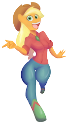 Size: 1100x2000 | Tagged: safe, artist:7los7, applejack, anthro, earth pony, unguligrade anthro, female, looking at you, mare, simple background, solo, transparent background