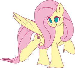 Size: 1886x1711 | Tagged: safe, artist:jennithedragon, fluttershy, pegasus, pony, ear fluff, female, hoof fluff, looking at you, mare, raised hoof, raised leg, simple background, smiling, solo, spread wings, transparent background, wings