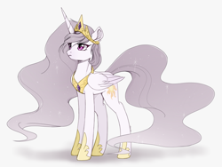 Size: 2048x1536 | Tagged: safe, artist:黑海深渊, derpibooru exclusive, princess celestia, alicorn, pony, commission, crown, female, jewelry, mare, princess molestia, regalia, simple background, solo, white background