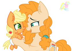 Size: 1244x883 | Tagged: safe, artist:cloudysunshine1914, applejack, pear butter, earth pony, pony, the perfect pear, baby, baby pony, babyjack, base used, cute, female, foal, heart eyes, hnnng, mother and child, mother and daughter, parent and child, simple background, transparent background, wingding eyes