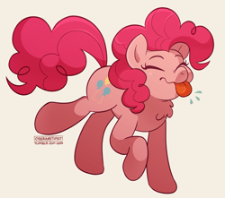 Size: 1849x1635 | Tagged: safe, artist:cyberamethyst, pinkie pie, earth pony, pony, :p, chest fluff, eyes closed, female, mare, raised hoof, silly, silly pony, simple background, solo, tongue out