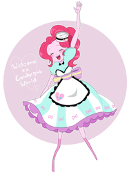 Size: 1772x2363 | Tagged: safe, artist:gyunyu, pinkie pie, coinky-dink world, eqg summertime shorts, equestria girls, bow, clothes, cute, diapinkes, eyes closed, female, hat, moe, server pinkie pie, skirt, solo, waving