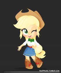 Size: 790x946 | Tagged: safe, artist:egophiliac, applejack, equestria girls, chibi, cute, jackabetes, one eye closed, smiling, solo, wink