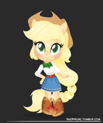 Size: 790x946 | Tagged: safe, artist:egophiliac, applejack, equestria girls, chibi, cute, jackabetes, ponied up, pony ears, solo