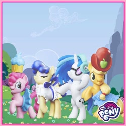 Size: 800x800 | Tagged: safe, applejack, dj pon-3, pinkie pie, sapphire shores, vinyl scratch, earth pony, pony, my little pony logo, official, toy