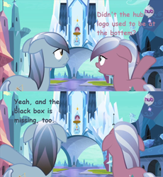 Size: 500x543 | Tagged: safe, edit, edited screencap, screencap, elbow grease, night knight, paradise (crystal pony), crystal pony, pony, the crystal empire, black box, comic, hub logo, image macro, meme, meta