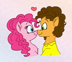 Size: 473x407 | Tagged: safe, alternate version, artist:snowstoat, cheese sandwich, pinkie pie, earth pony, pony, boop, cheesepie, cute, diapinkes, female, gradient background, heart, looking at each other, male, noseboop, shipping, straight