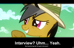 Size: 1024x671 | Tagged: safe, daring do, comic:celestia's servant interview, caption, interview, meta