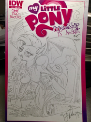 Size: 1536x2048 | Tagged: safe, artist:andypriceart, fluttershy, bat, bat pony, clothes, female, flutterbat, grave, jewelry, mare, my little pony logo, necklace, race swap, robe, shovel, solo, species swap, traditional art