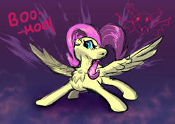 Size: 1200x852 | Tagged: source needed, safe, artist:xbi, fluttershy, bat pony, pegasus, pony, assertive fluttershy, badass, bat ponified, boo hoo, chibi, female, flutterbadass, flutterbat, mare, race swap, solo, spread wings, wings