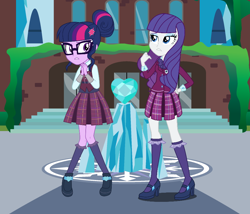 Size: 904x774 | Tagged: safe, artist:3d4d, derpibooru import, rarity, sci-twi, twilight sparkle, equestria girls, friendship games, alternate costumes, clothes, crystal prep academy, crystal prep academy uniform, school uniform