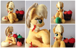 Size: 1920x1200 | Tagged: safe, artist:burgunzik, applejack, pony, apple, food, irl, photo, plushie, solo