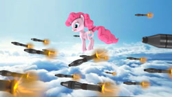 Size: 1920x1080 | Tagged: safe, artist:apexpredator923, pinkie pie, pony, 3d, cloud, pinkie being pinkie, pronking, rocket, solo, team fortress 2, tongue out