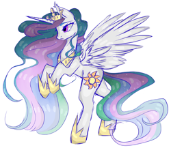 Size: 1076x932 | Tagged: safe, artist:clefficia, artist:hunterthewastelander, princess celestia, alicorn, pony, collaboration, crown, female, hoof shoes, jewelry, mare, peytral, rearing, regalia, solo