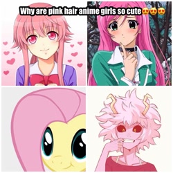 Size: 1280x1280 | Tagged: safe, fluttershy, pegasus, pony, anime, cute, emoji, meme, mina ashido, mirai nikki, mlp is the best anime, moka akashiya, my hero academia, rosario to vampire, shyabetes, text, weeaboo, yuno gasai