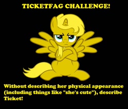 Size: 786x670 | Tagged: safe, oc, oc only, oc:ticket, alicorn, alicorn oc, meta, solo, text