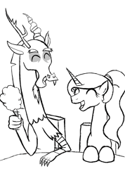 Size: 3704x5208 | Tagged: safe, artist:mr100dragon100, discord, princess celestia, alicorn, pony, cotton candy, dislestia, female, male, shipping, sketch, straight