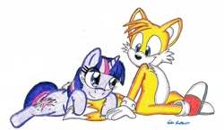 Size: 1975x1145 | Tagged: safe, artist:silversimba01, derpibooru import, twilight sparkle, crossover, miles "tails" prower, sonic team, sonic the hedgehog (series), traditional art