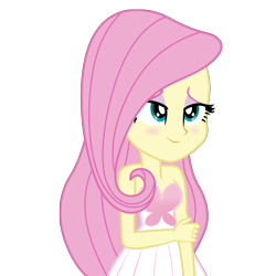Size: 7680x7680 | Tagged: safe, artist:efk-san, fluttershy, equestria girls, absurd resolution, alternate costumes, blushing, clothes, dress, female, lidded eyes, simple background, smiling, solo, transparent background
