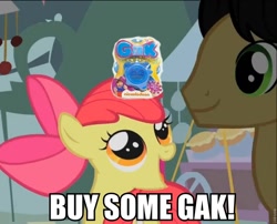 Size: 912x736 | Tagged: safe, apple bloom, buy some apples, exploitable meme, gak, meta, mspaintponies, text