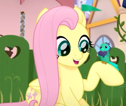 Size: 561x473 | Tagged: safe, screencap, fluttershy, bird, pegasus, pony, my little pony: the movie, cropped, female, mare, smiling