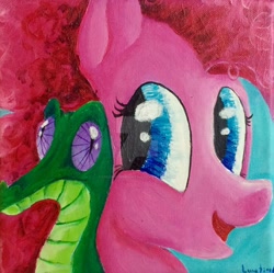 Size: 1024x1018 | Tagged: safe, artist:colorsceempainting, gummy, pinkie pie, earth pony, pony, paint, painting, smiling, traditional art, watermark