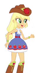 Size: 352x731 | Tagged: safe, artist:jeffersonfan99, applejack, equestria girls, bare shoulders, boots, clothes, fall formal outfits, female, shoes, simple background, skirt, sleeveless, solo, strapless