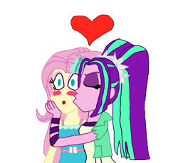 Size: 1600x1472 | Tagged: safe, artist:bigpurplemuppet99, aria blaze, fluttershy, better together, equestria girls, ariashy, blushing, female, flutterblaze, kissing, lesbian, shipping