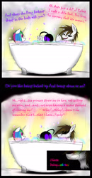 Size: 1200x2300 | Tagged: safe, artist:didun850, princess celestia, oc, oc:chase, alicorn, pony, comic:ask chase the pony, angry, ask, bathtub, claw foot bathtub, comic, dialogue, male, plushie, stallion, tumblr