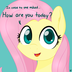 Size: 1000x1000 | Tagged: safe, artist:yakoshi, fluttershy, pegasus, pony, bronybait, bust, cute, female, kind, looking at you, open mouth, portrait, solo, talking to viewer, wholesome