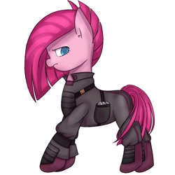 Size: 1000x1000 | Tagged: safe, artist:770nanao15, pinkie pie, earth pony, pony, alternate timeline, apinkalypse pie, clothes, crystal war timeline, female, looking at you, mare, pinkamena diane pie, rock, simple background, solo, white background