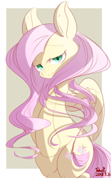 Size: 500x800 | Tagged: safe, artist:tohupo, fluttershy, pegasus, pony, abstract background, bipedal, digital art, female, lidded eyes, looking at you, mare, signature, solo, spread wings, standing, wings