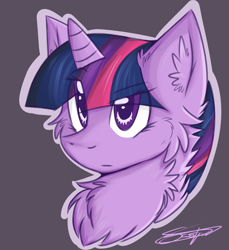 Size: 1024x1116 | Tagged: safe, artist:umiko-tan, derpibooru import, twilight sparkle, chest fluff, ear fluff, mugshot, solo