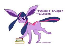 Size: 1024x731 | Tagged: safe, artist:gh0stunicorn, derpibooru import, twilight sparkle, book, female, glaceon, pokefied, pokémon, simple background, solo, species swap, white background