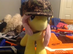 Size: 2592x1936 | Tagged: safe, artist:generalender15, fluttershy, 4de, army, helmet, irl, nerf, nerf gun, photo, photography, plushie, soldier, toy gun