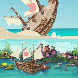 Size: 2048x2048 | Tagged: safe, screencap, pinkie pie, rarity, aww... baby turtles, better together, equestria girls, ppov, beach, boat, comparison, devon cody, harbor, ocean, seaward shoals, ship