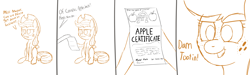 Size: 7000x2100 | Tagged: safe, artist:zaponator, applejack, mayor mare, earth pony, pony, absurd resolution, apple, comic, sketch, that pony sure does love apples