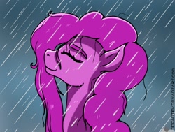 Size: 818x620 | Tagged: safe, artist:tincantim, pinkie pie, earth pony, pony, eyes closed, rain, solo, wet