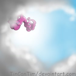 Size: 1297x1297 | Tagged: safe, artist:tincantim, pinkie pie, pony, cloud, cute, smiling, solo, walking