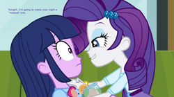 Size: 1280x715 | Tagged: safe, derpibooru import, edit, edited screencap, screencap, rarity, twilight sparkle, equestria girls, rainbow rocks, i need an adult, lip bite, meme, out of context, rarity's bad pickup lines