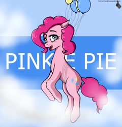 Size: 937x978 | Tagged: safe, artist:tincantim, pinkie pie, earth pony, pony, balloon, floating, solo, then watch her balloons lift her up to the sky